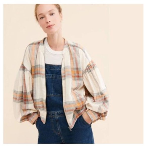 NWT-Free People Mattie Plaid Bomber Jacket - L